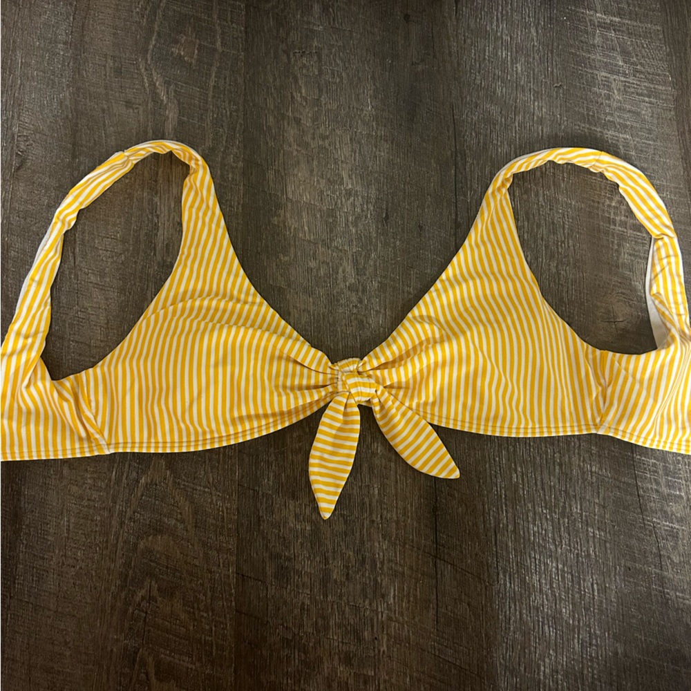 Yellow and white striped bikini top